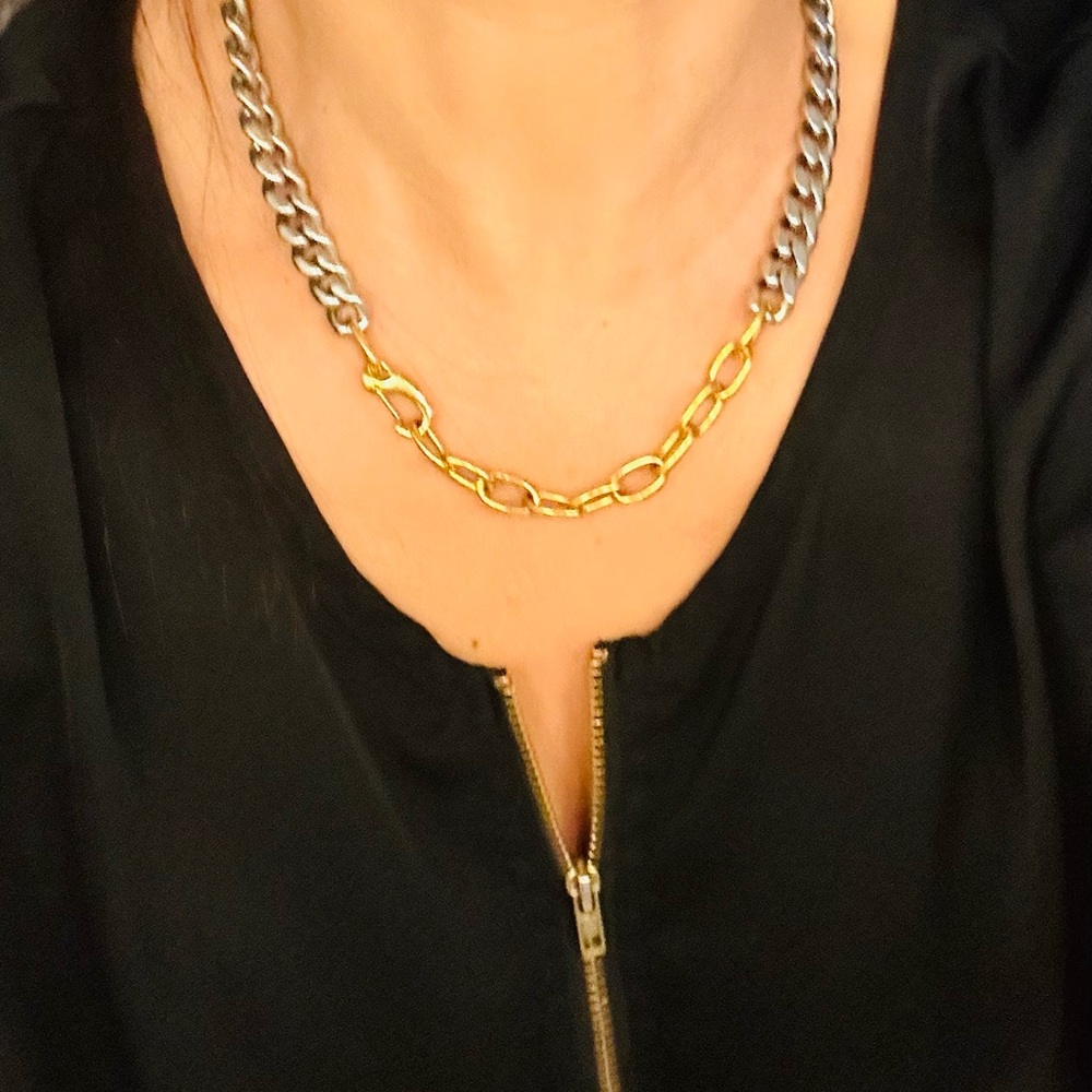 Mixed Stainless Steel Chain Link Necklace - Gold & Silver - Picture 3 of 8